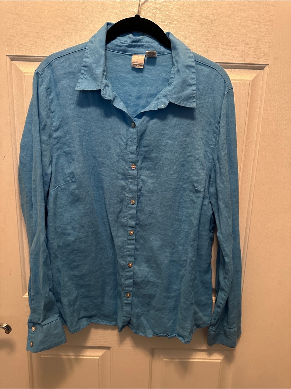 Joie Blue 100% Linen Button-Down Shirt Natural Fibers Vacation Size L